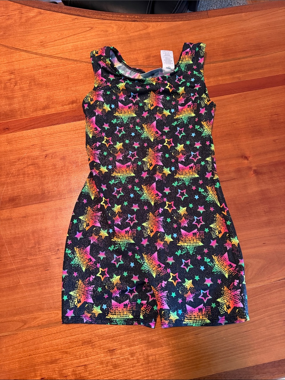 Danskin Black Tank Leotard with Neon Star Print